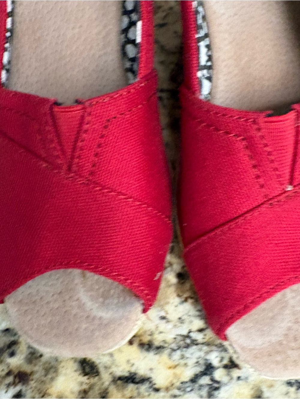 Toms Women's Red Canvas Peep-Toe Mules - Picture 2 of 6